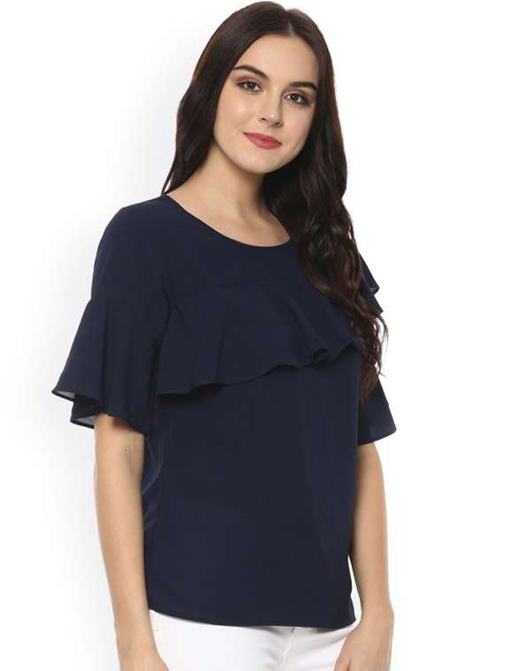 women navy blue solid round neck top - 21651277 -  Standard Image - 1