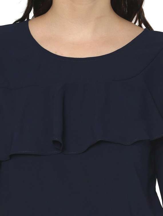 women navy blue solid round neck top - 21651277 -  Standard Image - 4