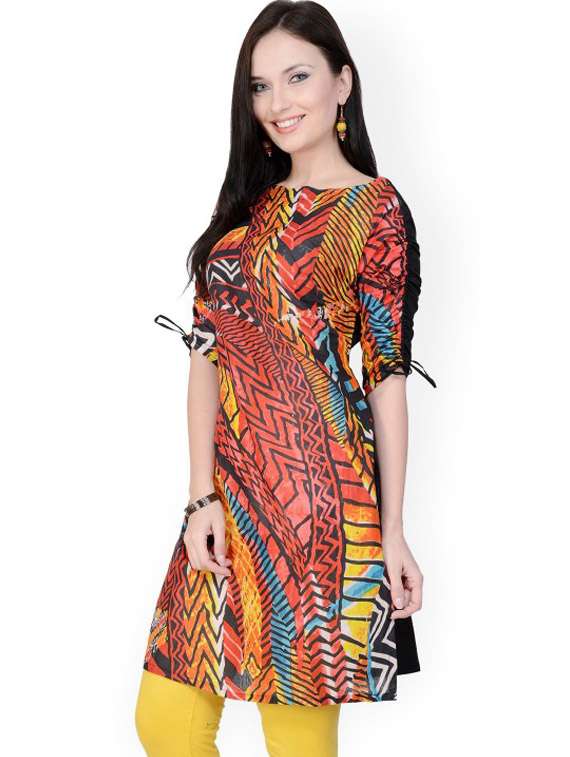 women printed back button straight kurta - 21651282 -  Standard Image - 1