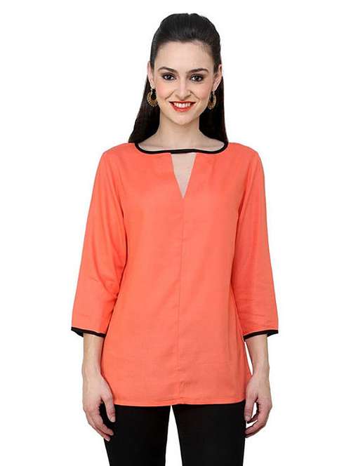 women solid notch neck regular top - 21651290 - Standard Image - 0