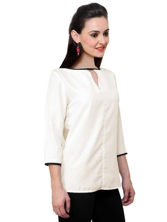 women solid notch neck regular top - 21651301 - Standard Image - 1