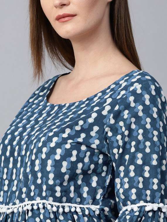 women blue printed round neck regular top - 21651305 -  Standard Image - 4