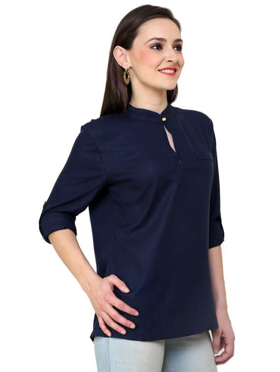 women solid key hole neck regular top - 21651315 -  Standard Image - 1