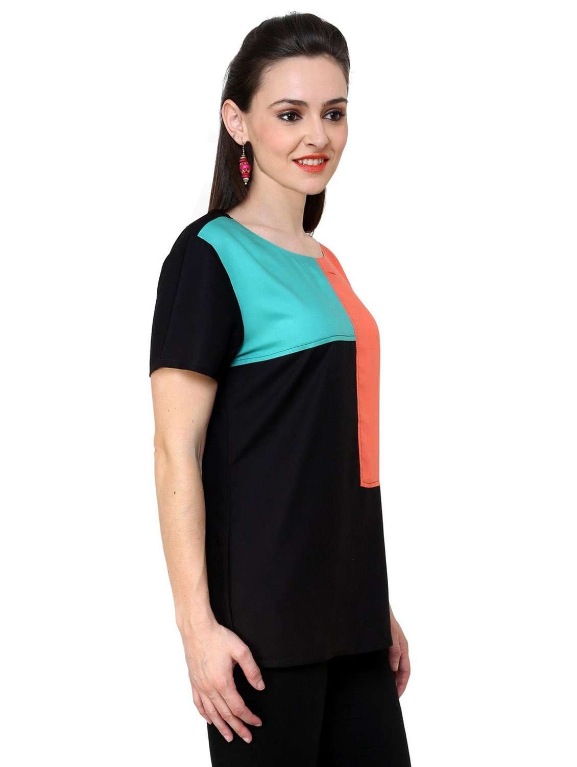 women color block short sleeve regular top - 21651316 -  Standard Image - 1