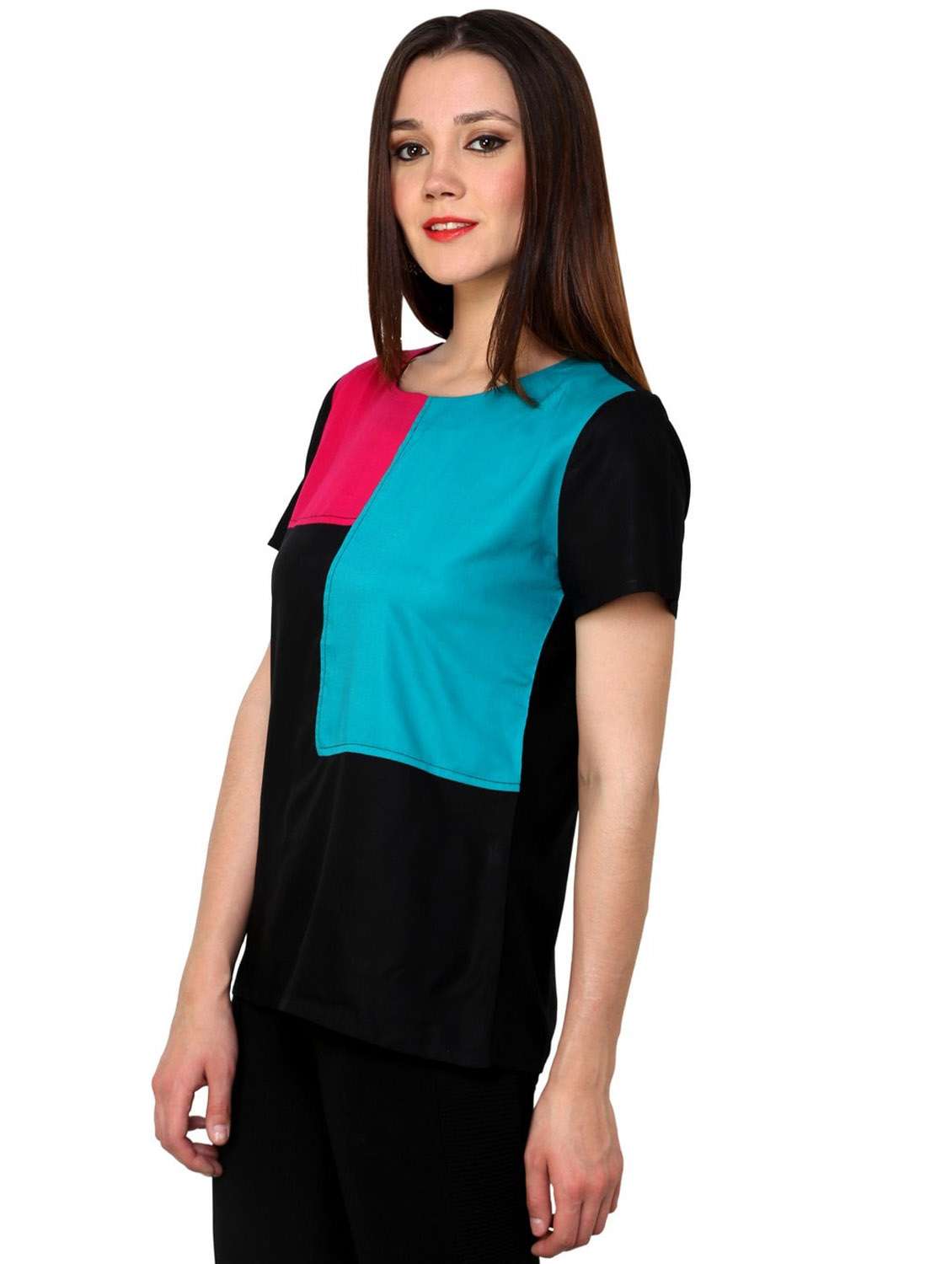 women color block short sleeve regular top - 21651317 -  Standard Image - 1