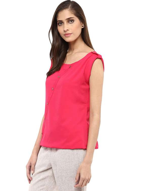 women solid cap sleeves regular top - 21651321 -  Standard Image - 1