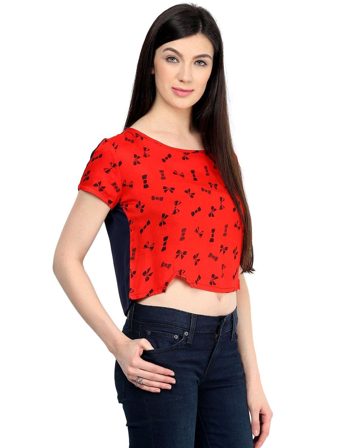 women printed short sleeves crop top - 21651322 -  Standard Image - 1