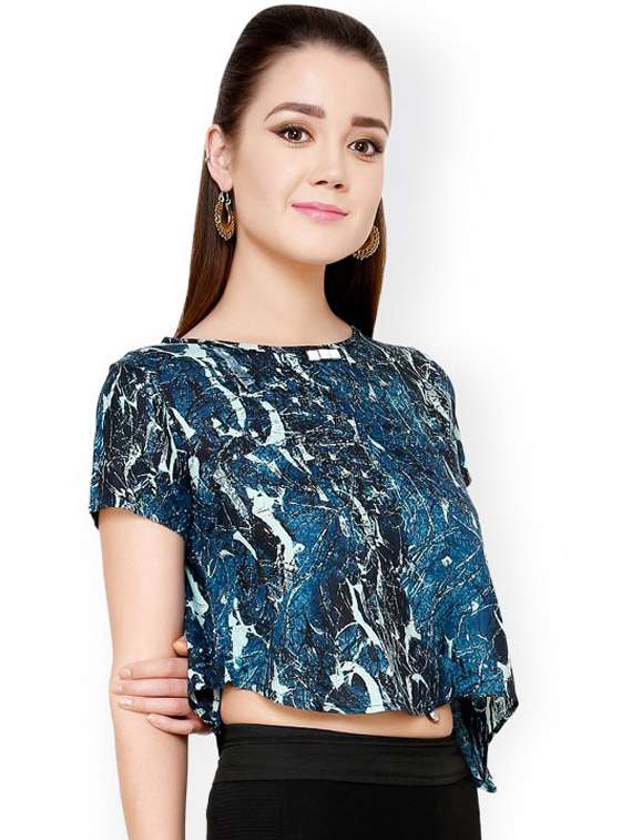 women printed short sleeves crop top - 21651325 -  Standard Image - 1