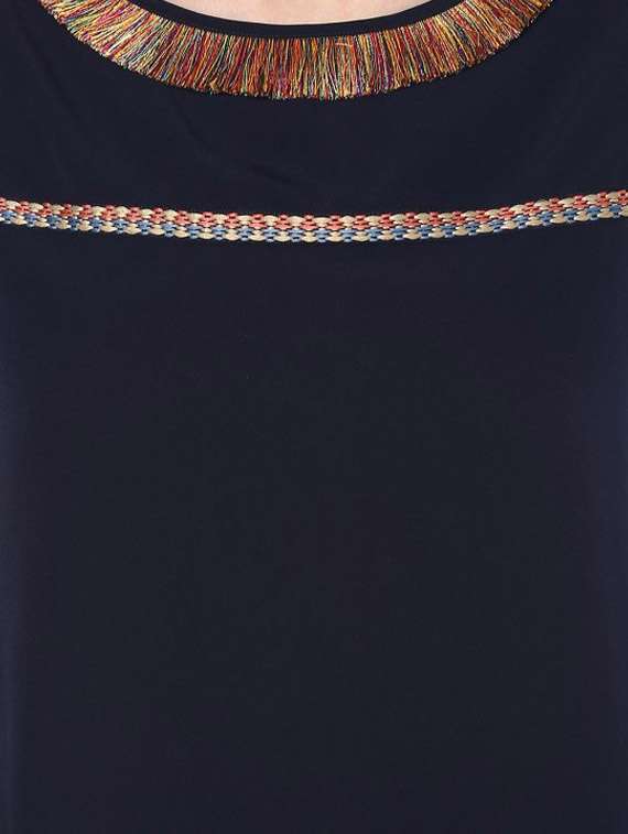 women navy blue solid round neck top - 21651350 -  Standard Image - 4