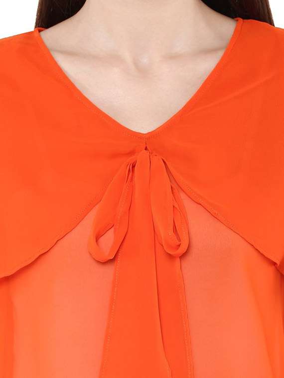 women orange solid v neck regular top - 21651367 -  Standard Image - 4