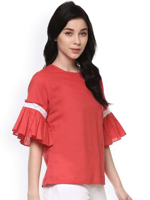 women solid round neck regular top - 21651381 - Standard Image - 1