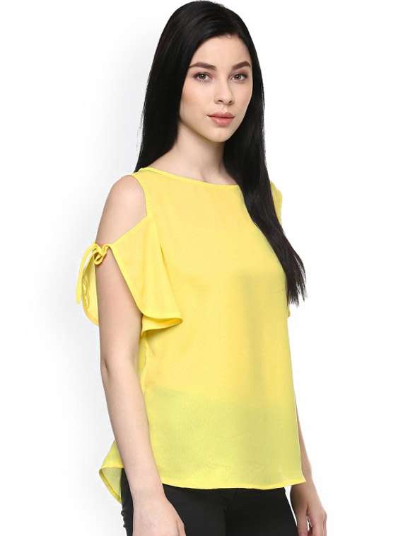 women solid cold shoulder sleeve top - 21651386 -  Standard Image - 1