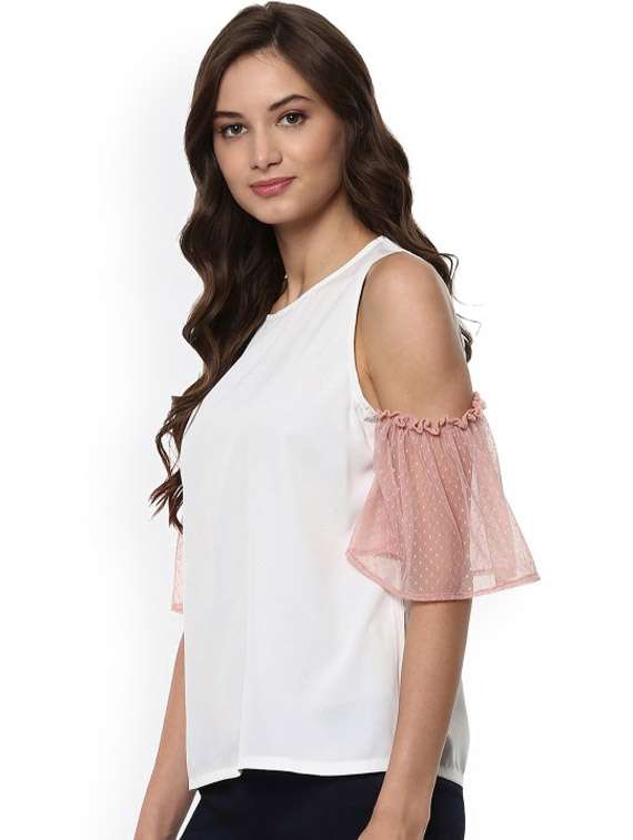 women solid cold shoulder sleeve top - 21651397 - Standard Image - 1
