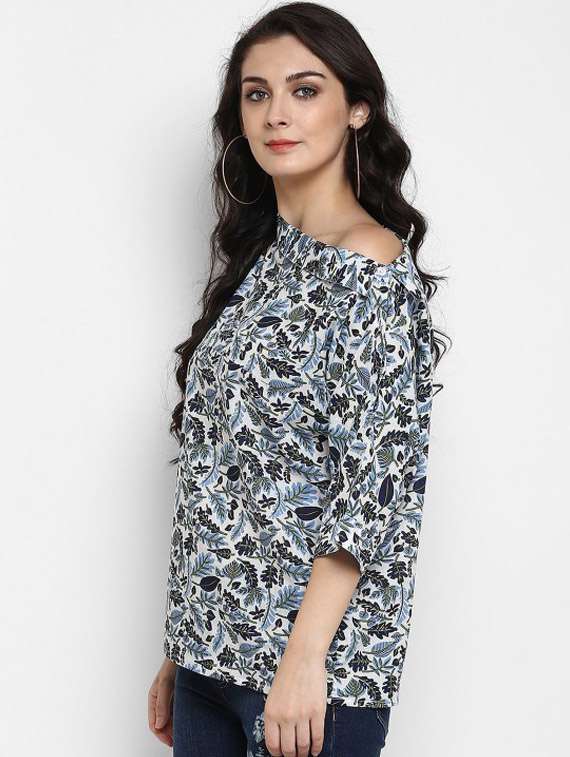 women printed asymmetric neck regular top - 21651401 - Standard Image - 1