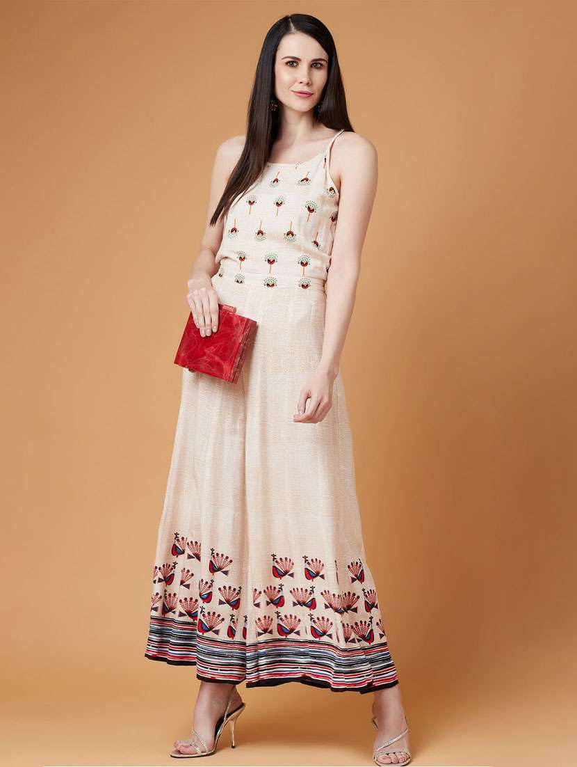 women printed shoulder strap ethnic jumpsuit