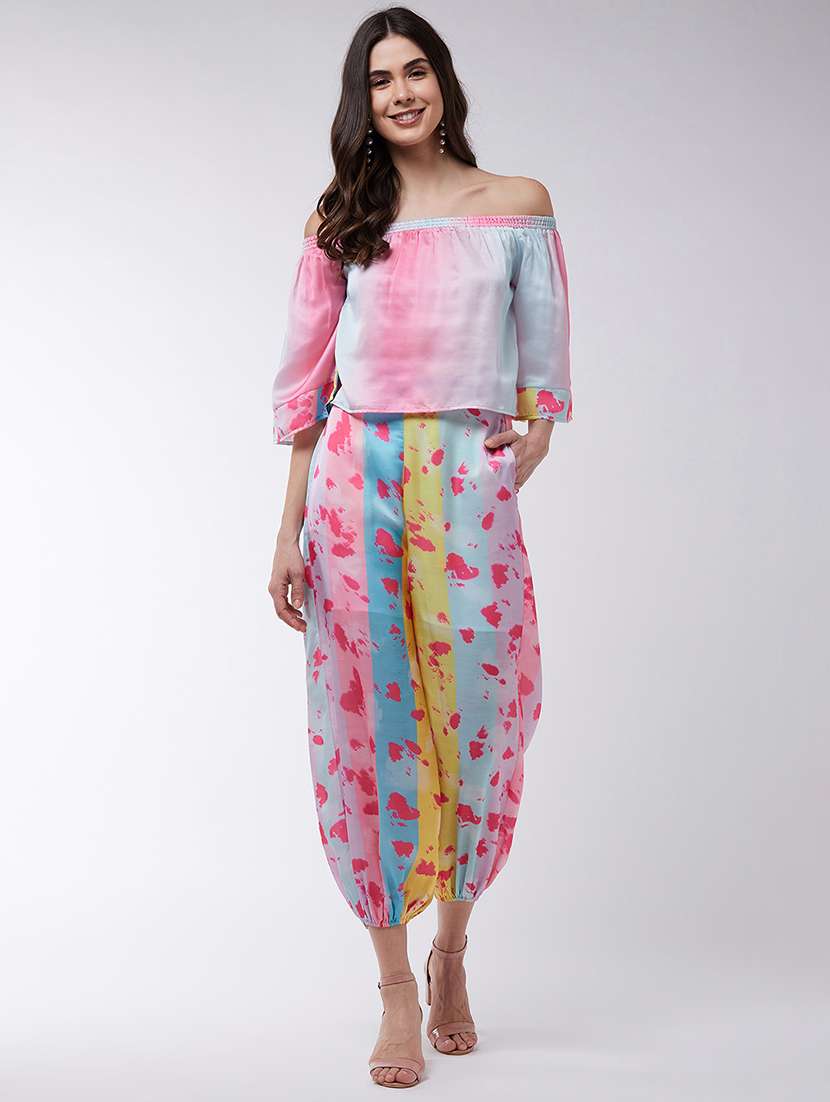 women multi color printed dhoti and top co-ords set