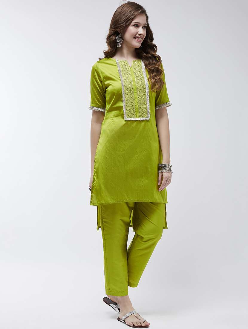 women solid with work kurta pant set - 21651473 -  Standard Image - 1