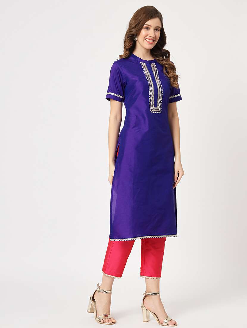 women solid with work kurta pant set - 21651477 -  Standard Image - 1