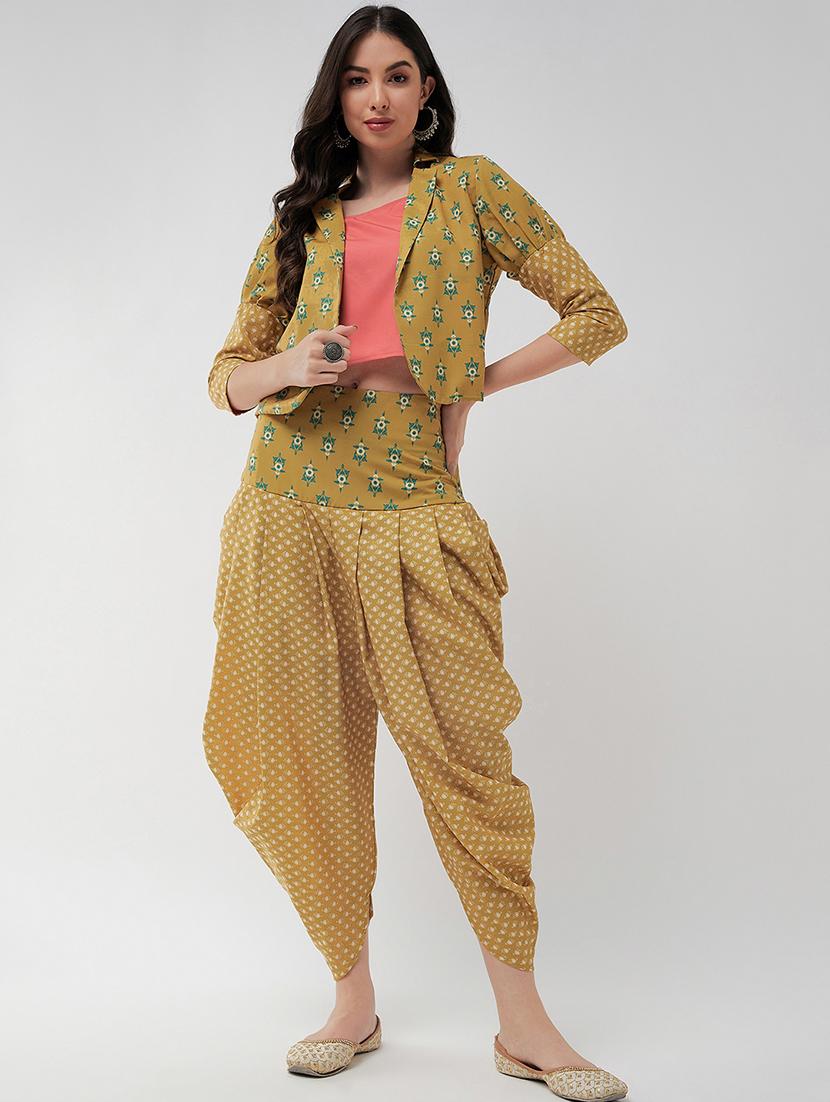 jaipur haat leg 'o' mutton sleeves jacket with top and dhoti pant - 21651484 - Standard Image - 1