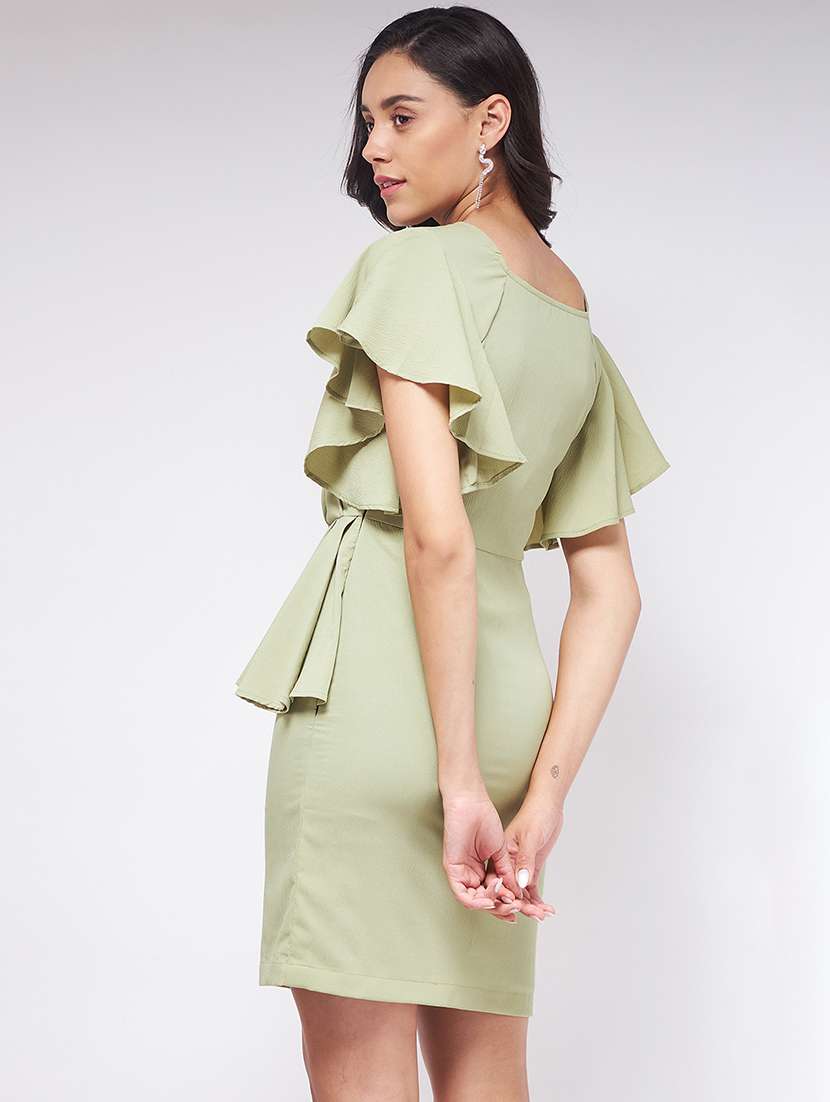 women solid flared sleeves peplum dress - 21651487 -  Standard Image - 1