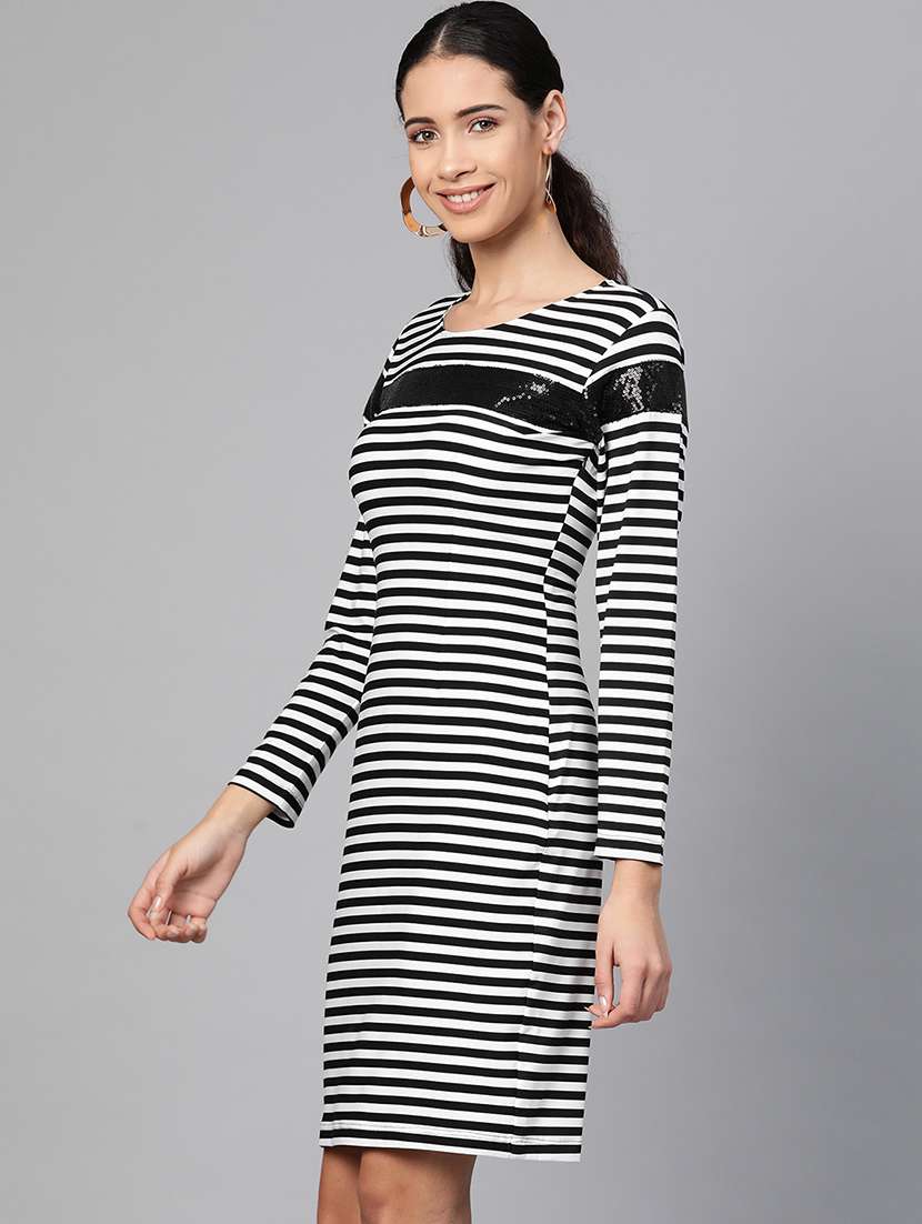 women striped round neck bodycon dress - 21651513 -  Standard Image - 1