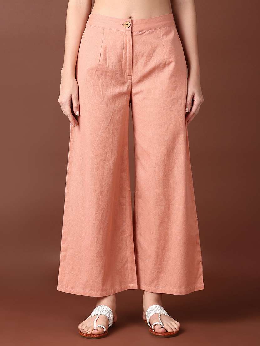 women mid rise solid wide leg trouser