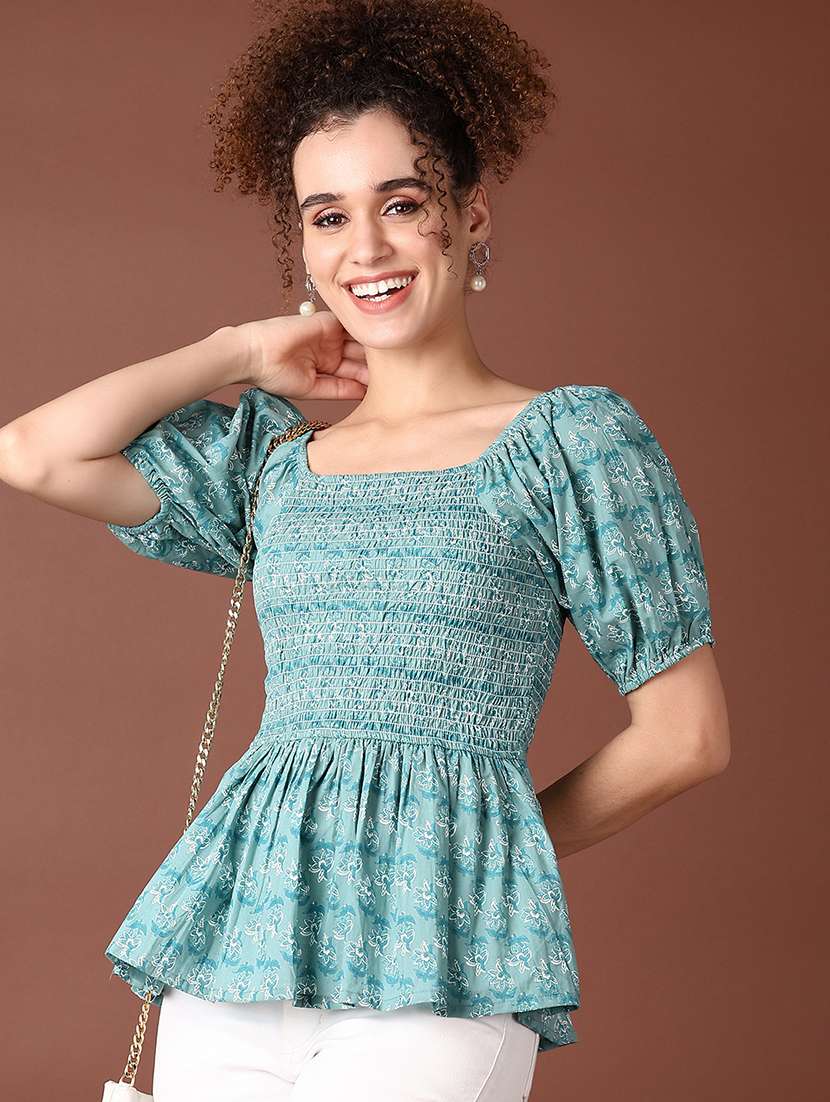 women puff sleeves printed peplum top - 21651547 -  Standard Image - 1