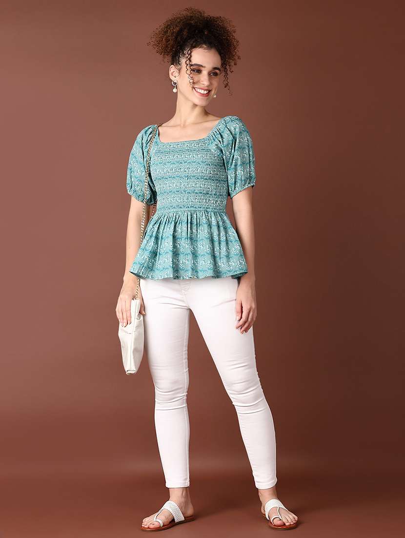 women puff sleeves printed peplum top - 21651547 -  Standard Image - 4