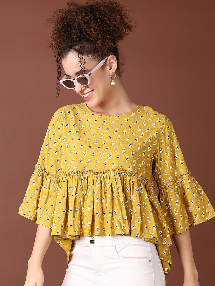 women round neck printed peplum top - 21651549 - Standard Image - 1