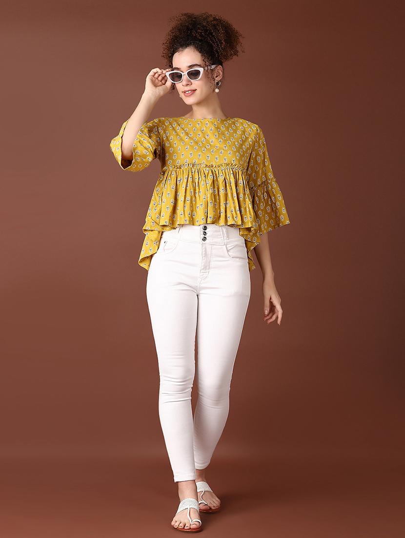 women round neck printed peplum top - 21651549 - Standard Image - 4