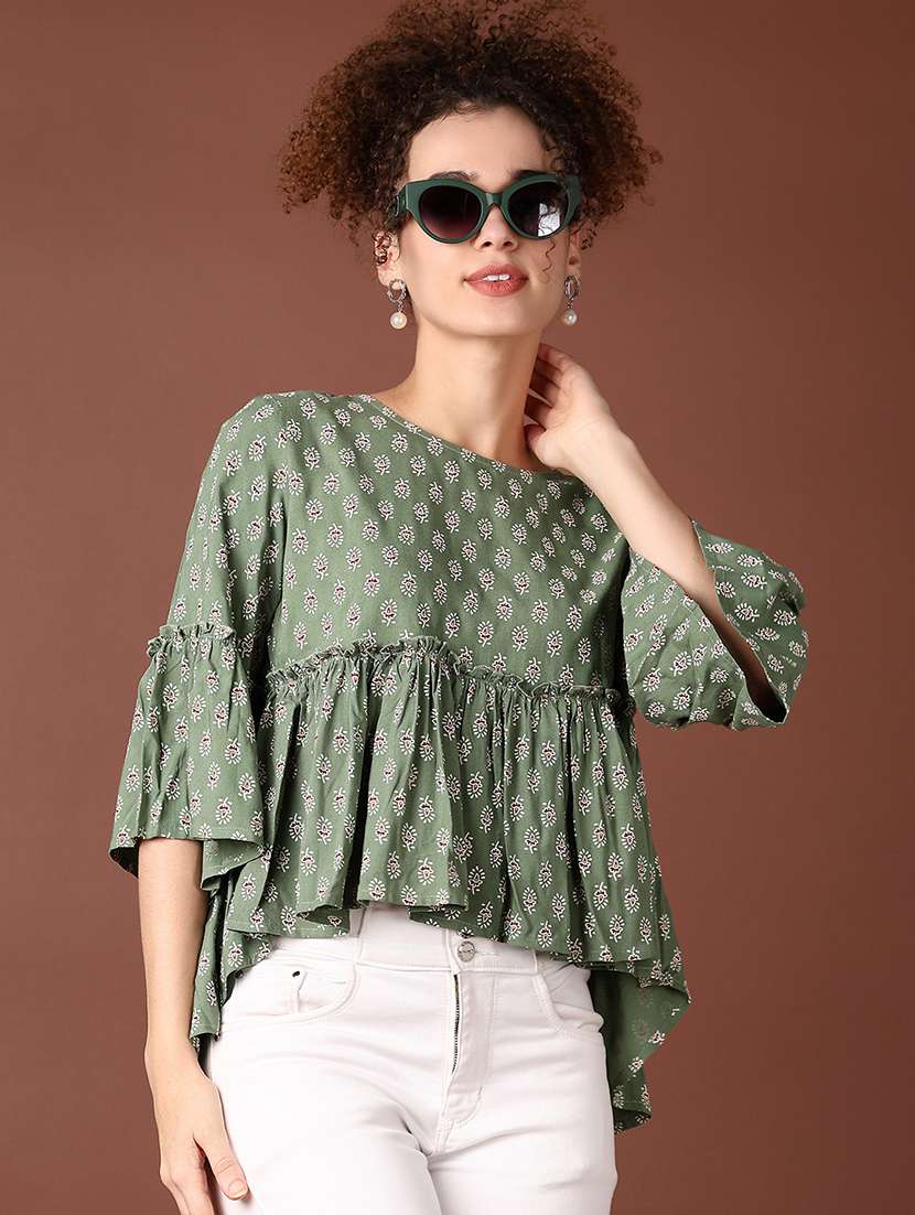 women round neck printed peplum top - 21651550 -  Standard Image - 1