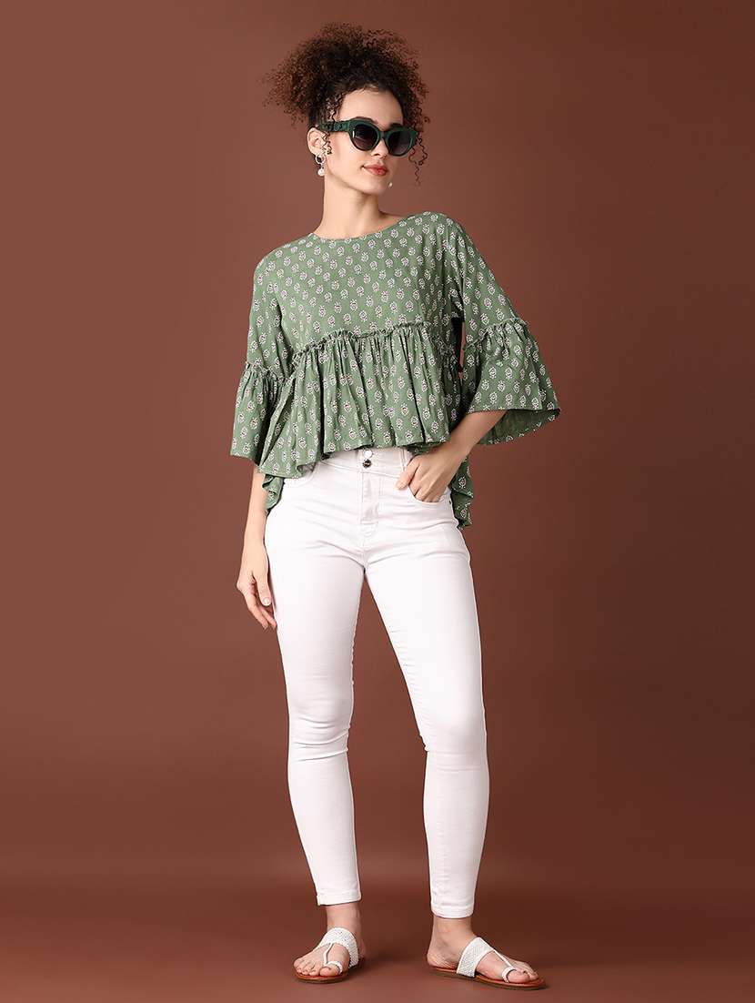 women round neck printed peplum top - 21651550 -  Standard Image - 4