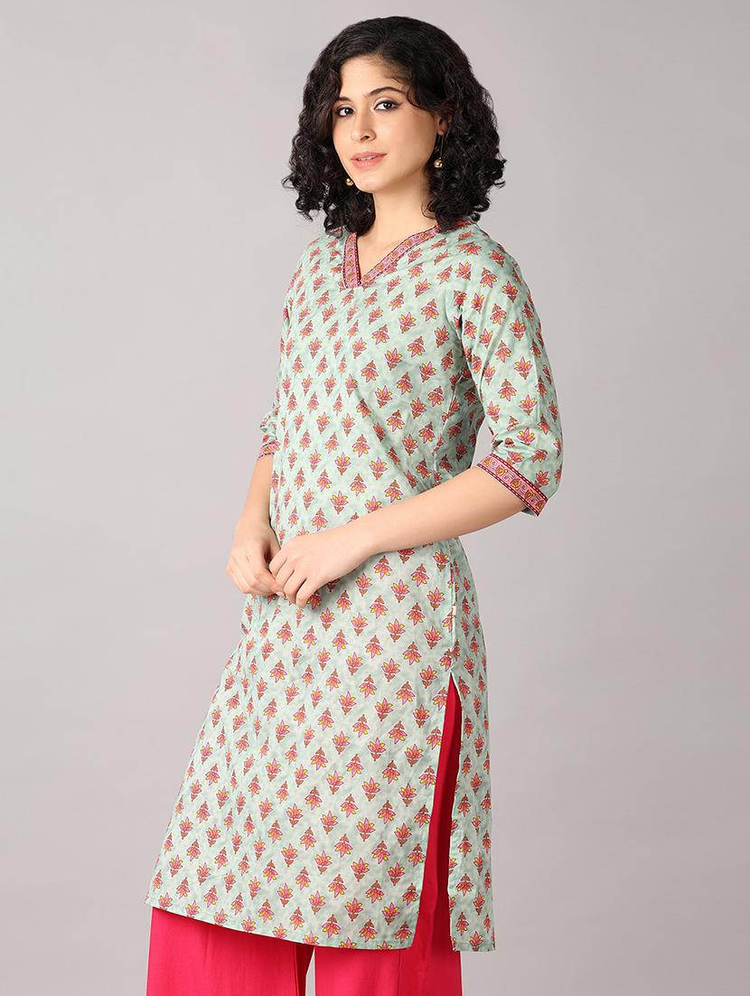 women three quarter sleeve straight kurta - 21651552 -  Standard Image - 1