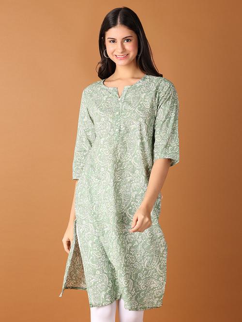 women three quarter sleeve straight kurta - 21651553 - Standard Image - 0