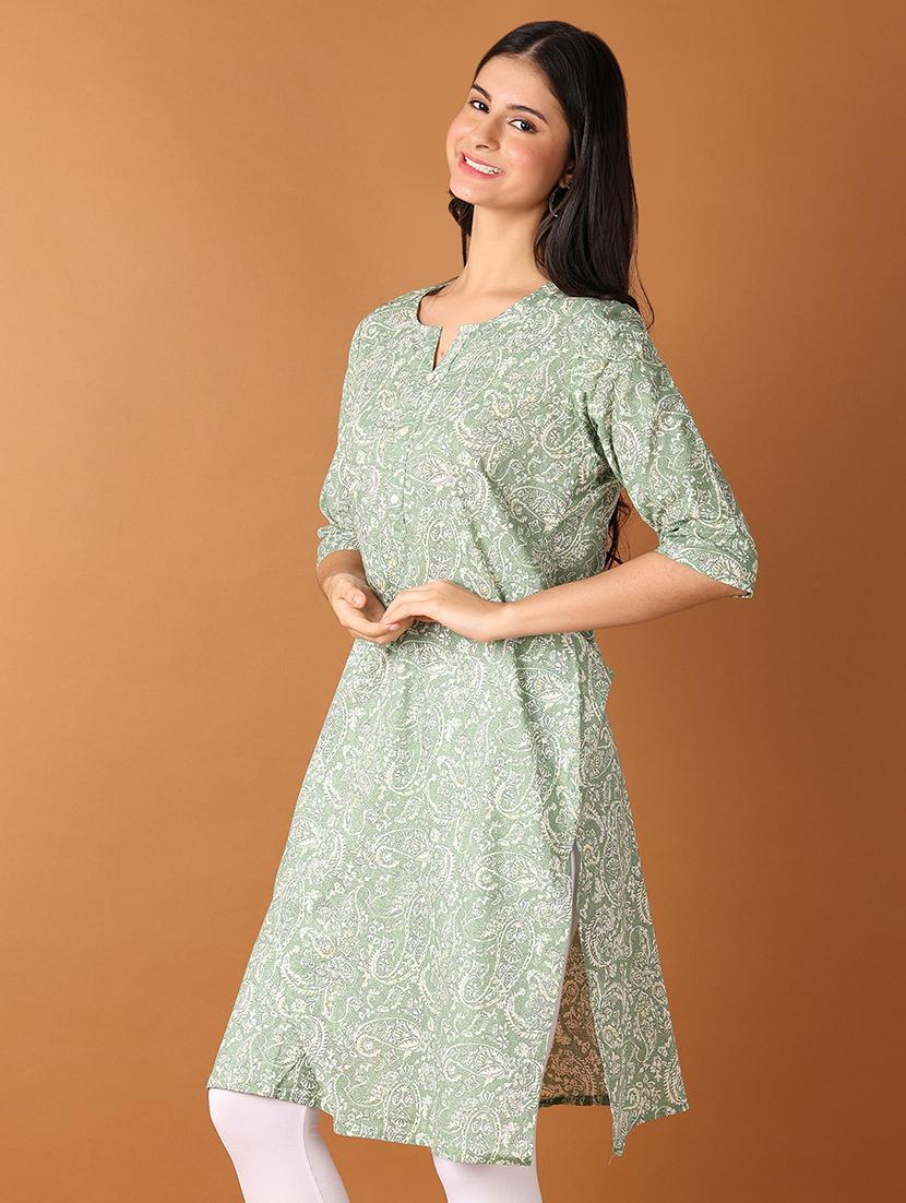 women three quarter sleeve straight kurta - 21651553 - Standard Image - 1