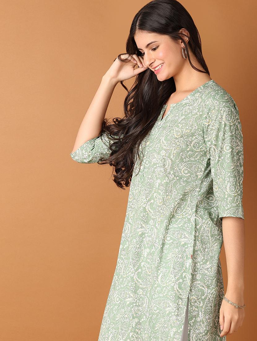 women three quarter sleeve straight kurta - 21651553 - Standard Image - 4