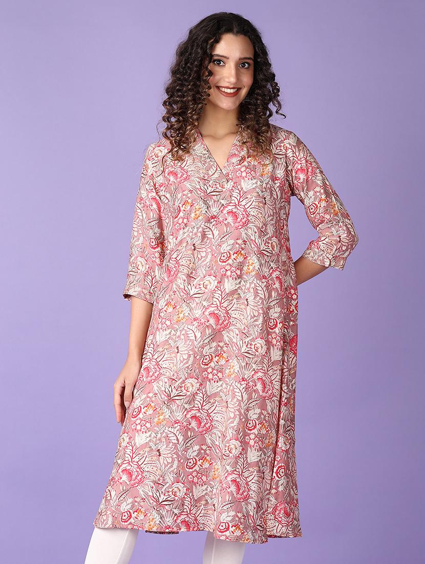 women three quarter sleeve a-line kurta - 21651558 - Standard Image - 1