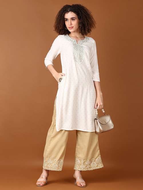women three quarter sleeve straight kurta - 21651559 - Standard Image - 0