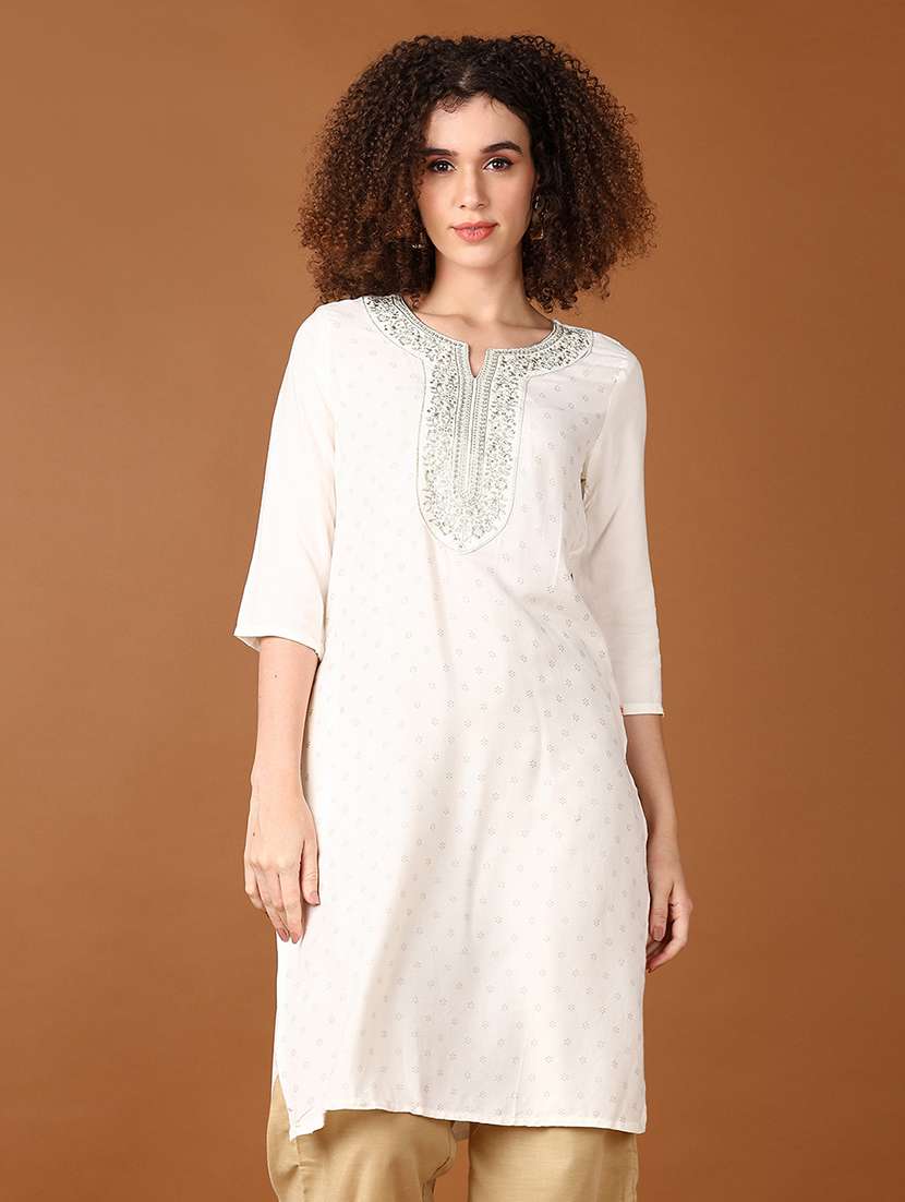 women three quarter sleeve straight kurta - 21651559 -  Standard Image - 1