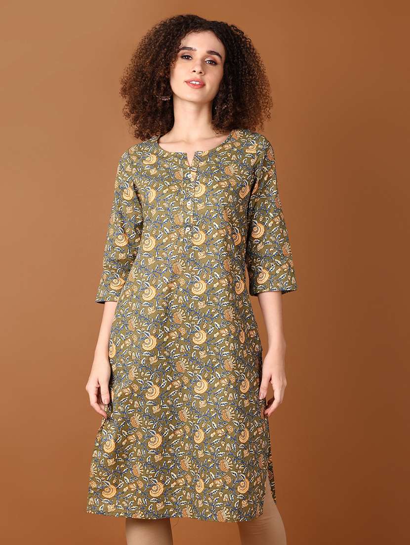 women three quarter sleeve straight kurta - 21651564 -  Standard Image - 1