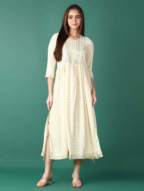 women three quarter sleeve a-line kurta - 21651566 - Standard Image - 0