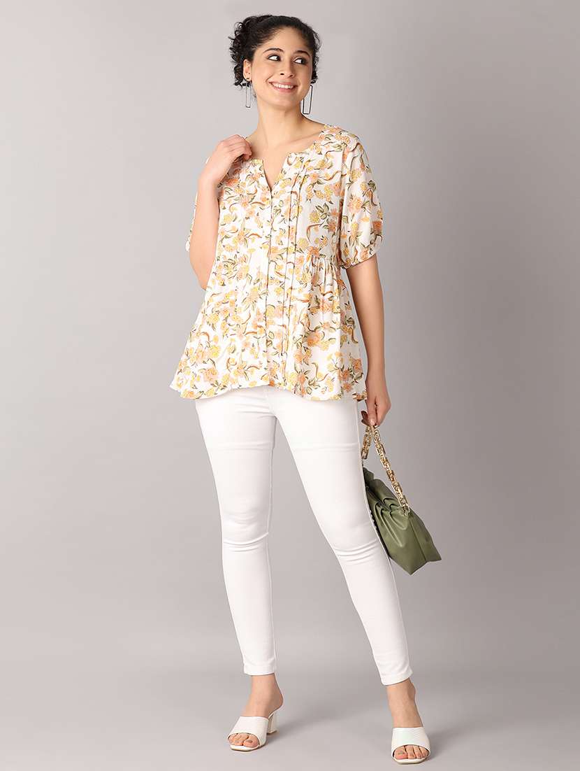 women off white floral printed puff sleeve top - 21651569 - Standard Image - 4