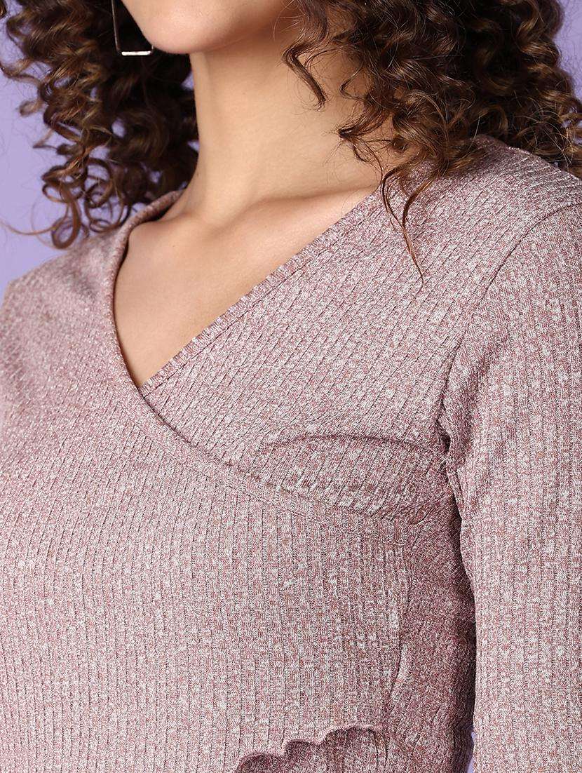 women mauve solid long sleeve crop top - 21651576 -  Standard Image - 1