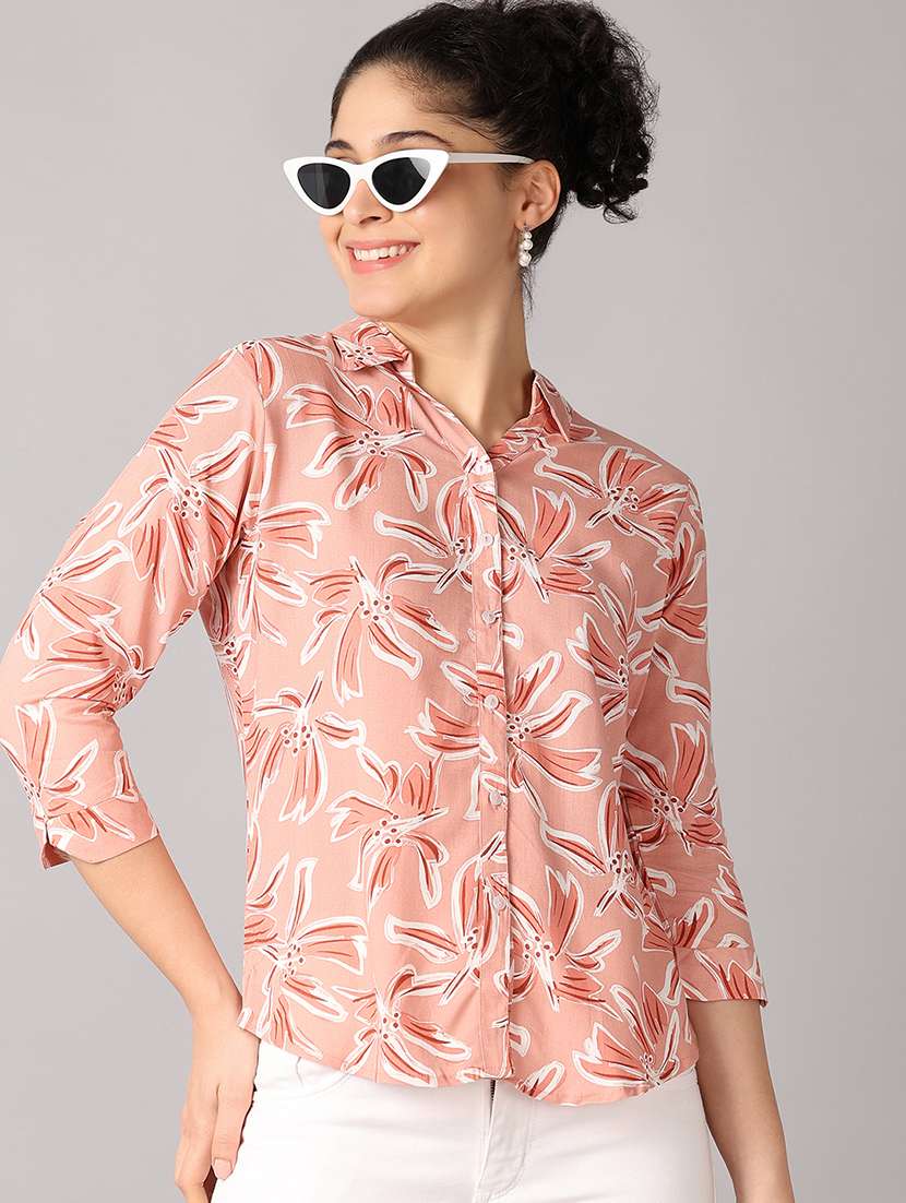 women peach printed regular shirt - 21651582 -  Standard Image - 1