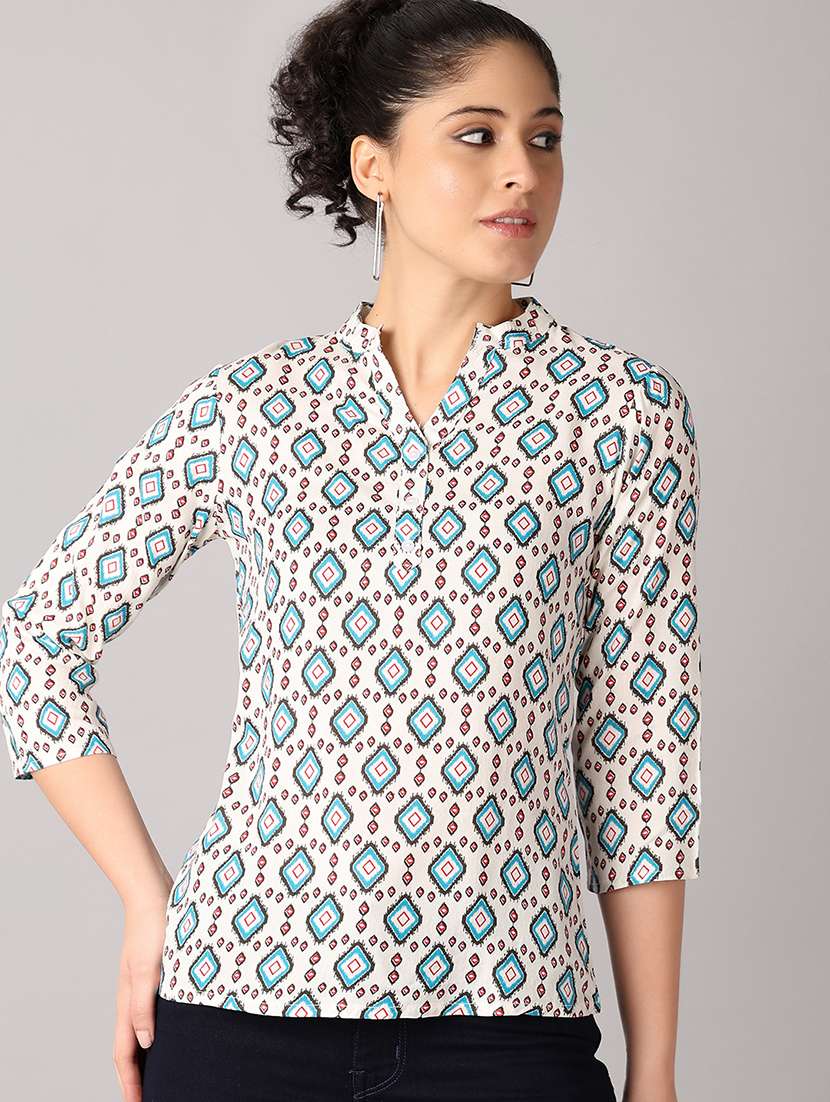 women mandarin neck printed regular top - 21651585 -  Standard Image - 1