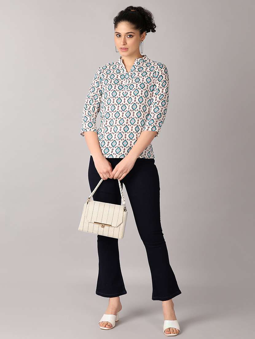 women mandarin neck printed regular top - 21651585 -  Standard Image - 4