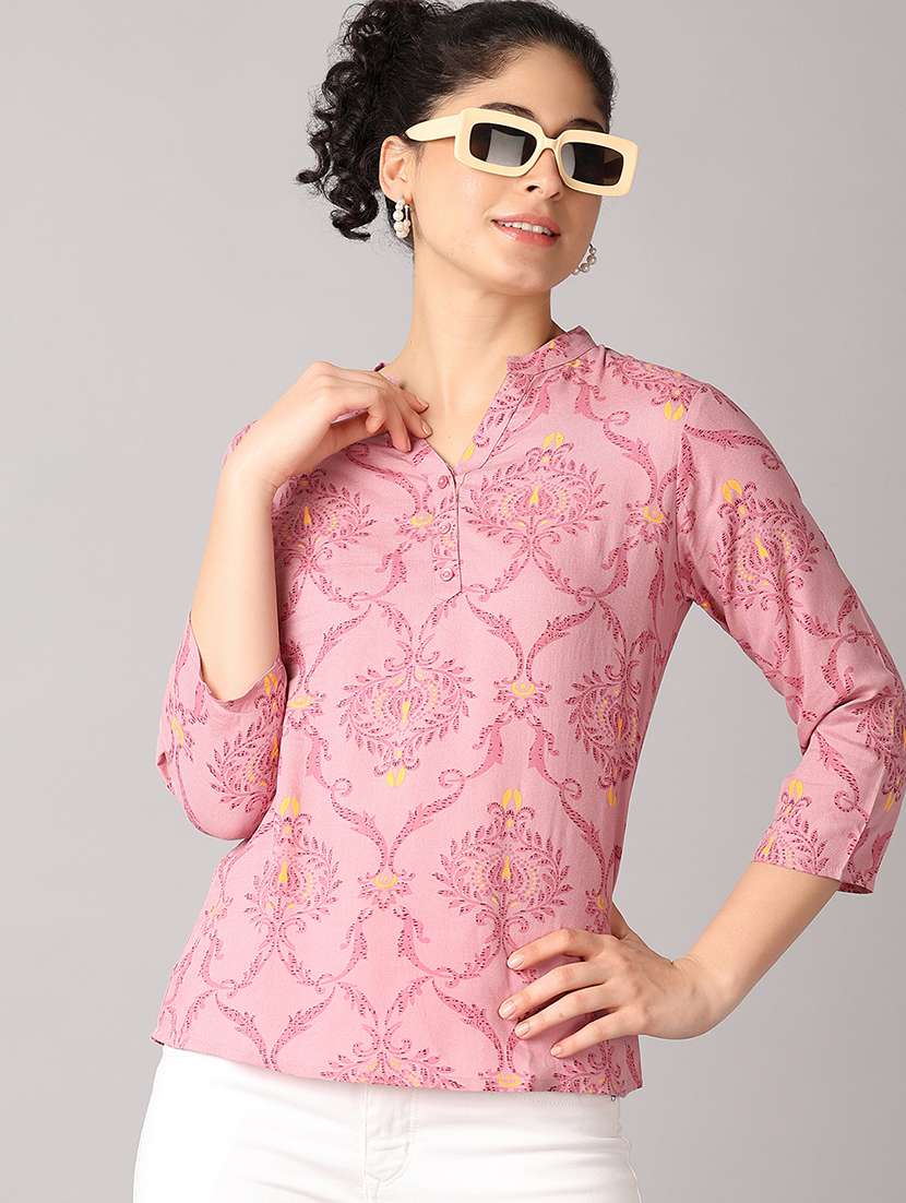 women mandarin neck printed regular top - 21651586 -  Standard Image - 1