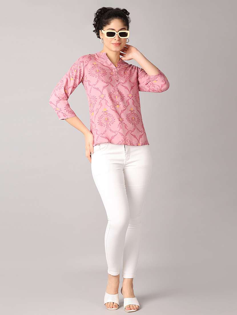 women mandarin neck printed regular top - 21651586 -  Standard Image - 4