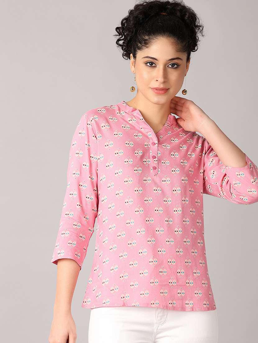 women mandarin neck printed regular top - 21651587 -  Standard Image - 1