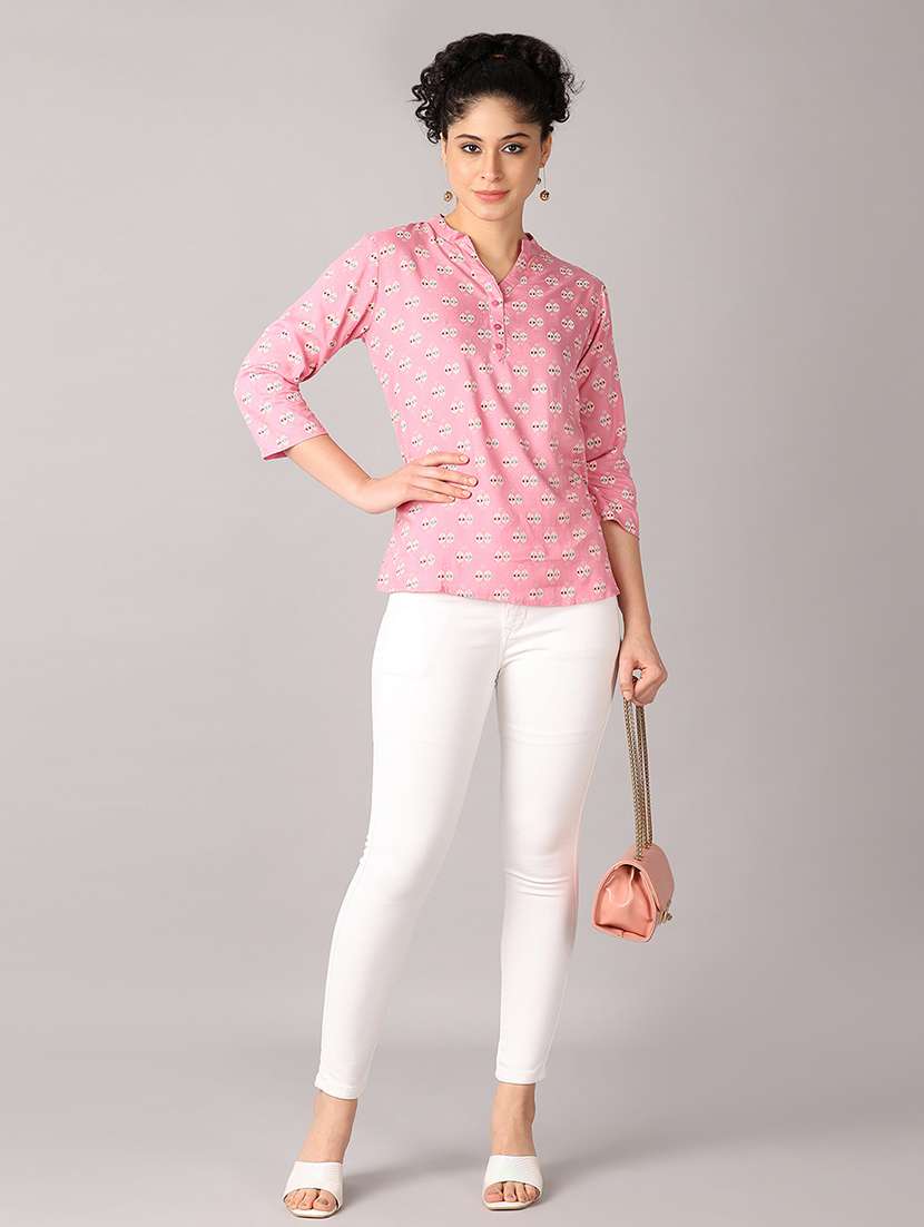 women mandarin neck printed regular top - 21651587 -  Standard Image - 4